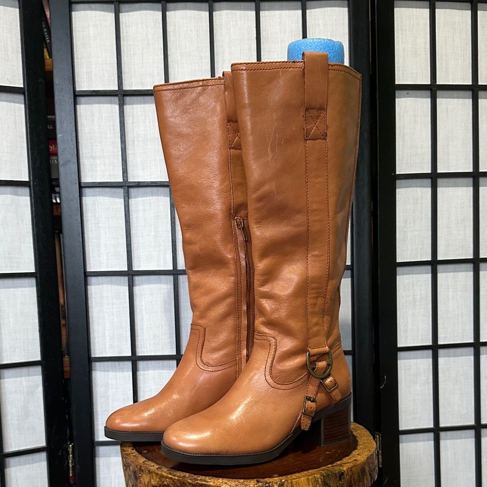 Lauren Ralph Lauren Riding Tan Supple Leather Heeled Boots Distressed Unworn 6
